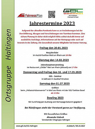 Aushang Jahrestermine 2023