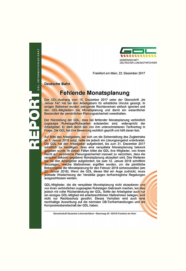 Fehlende Monatsplanung