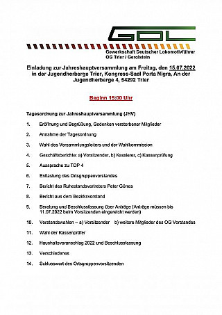 Aushang Einladung zur JHV 15.07.2022