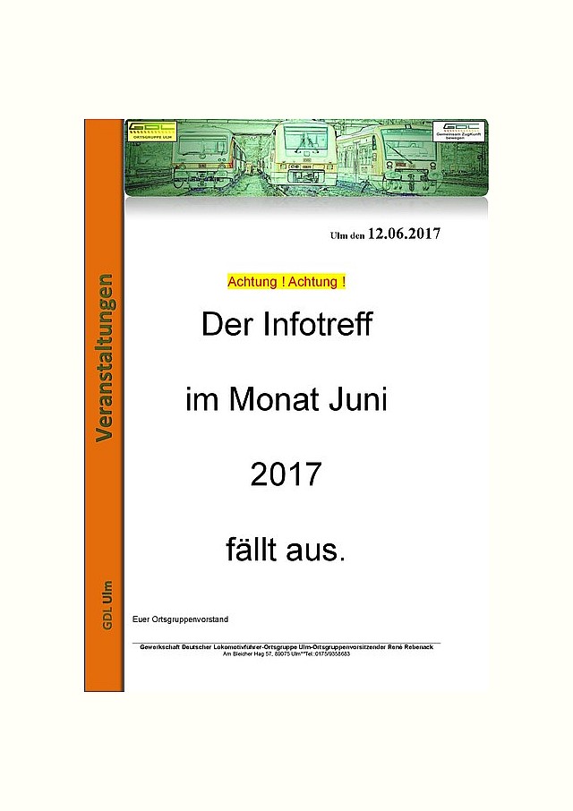 Ausfall Infotreff Juni
