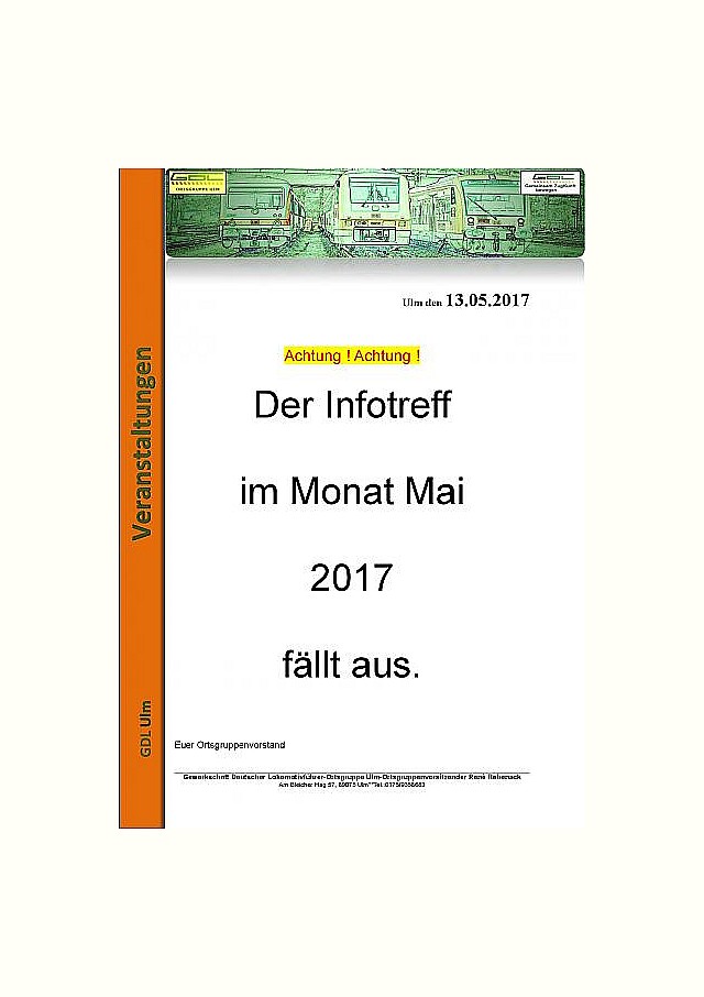 Ausfall Infotreff Mai