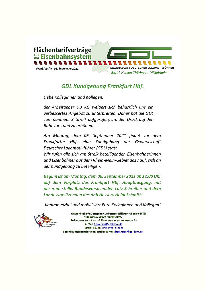 Aushang Bezirk HTM Kundgebung